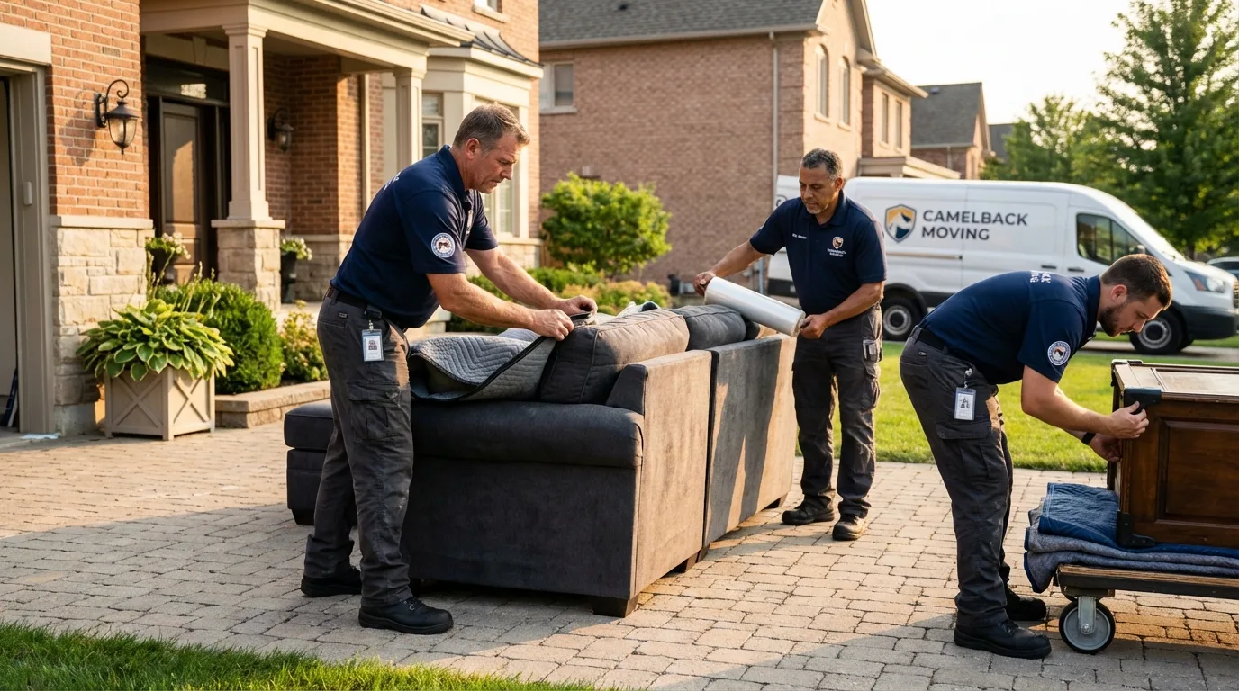 Large estate moving crew wrapping furniture in Keene, NH